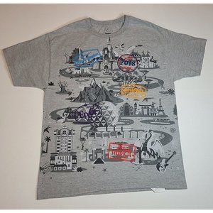 Disney World Parks‎ T-Shirt Gray Graphic Big All Over Print Adult Size L.